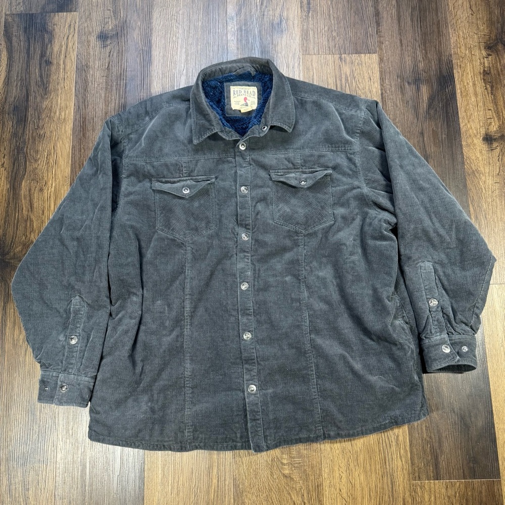 Vintage Bass Pro REDHEAD Mens Corduroy Sherpa Lined Jacket Navy Blue Size 2XL